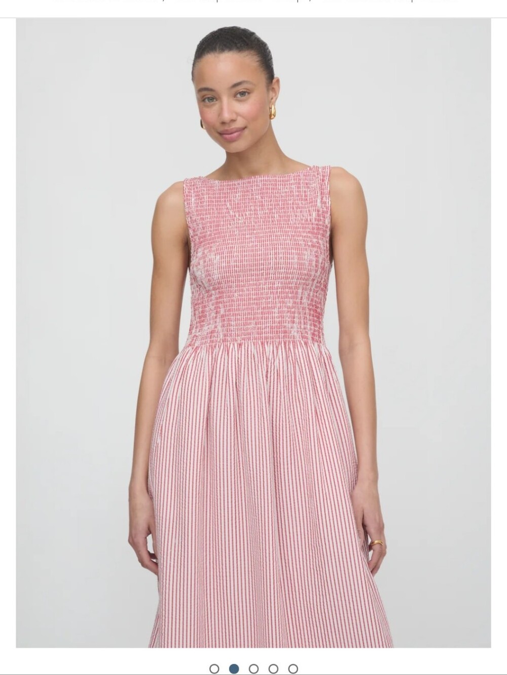 Hill House Cosima Smocked Midi Nap Dress - Red Striped NWT L - Picture 2 of 8
